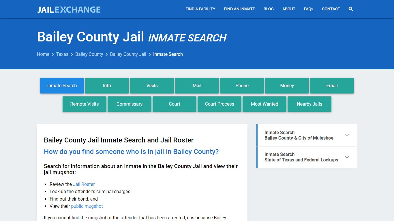 Bailey County Jail Inmate Search - Jail Exchange